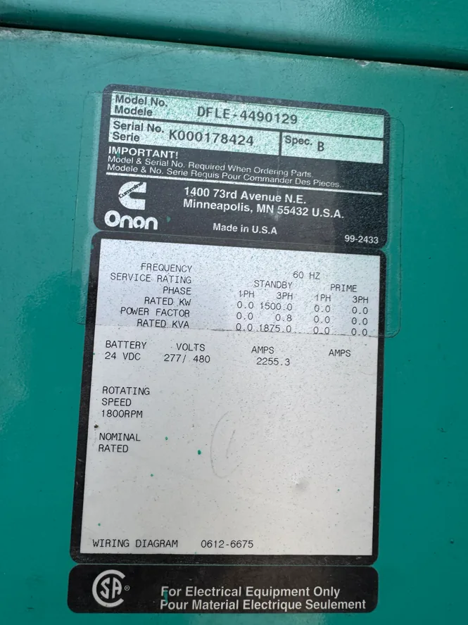 Cummins DFLE/KTA50 – 1500KW Diesel Generator Set (2 Available)