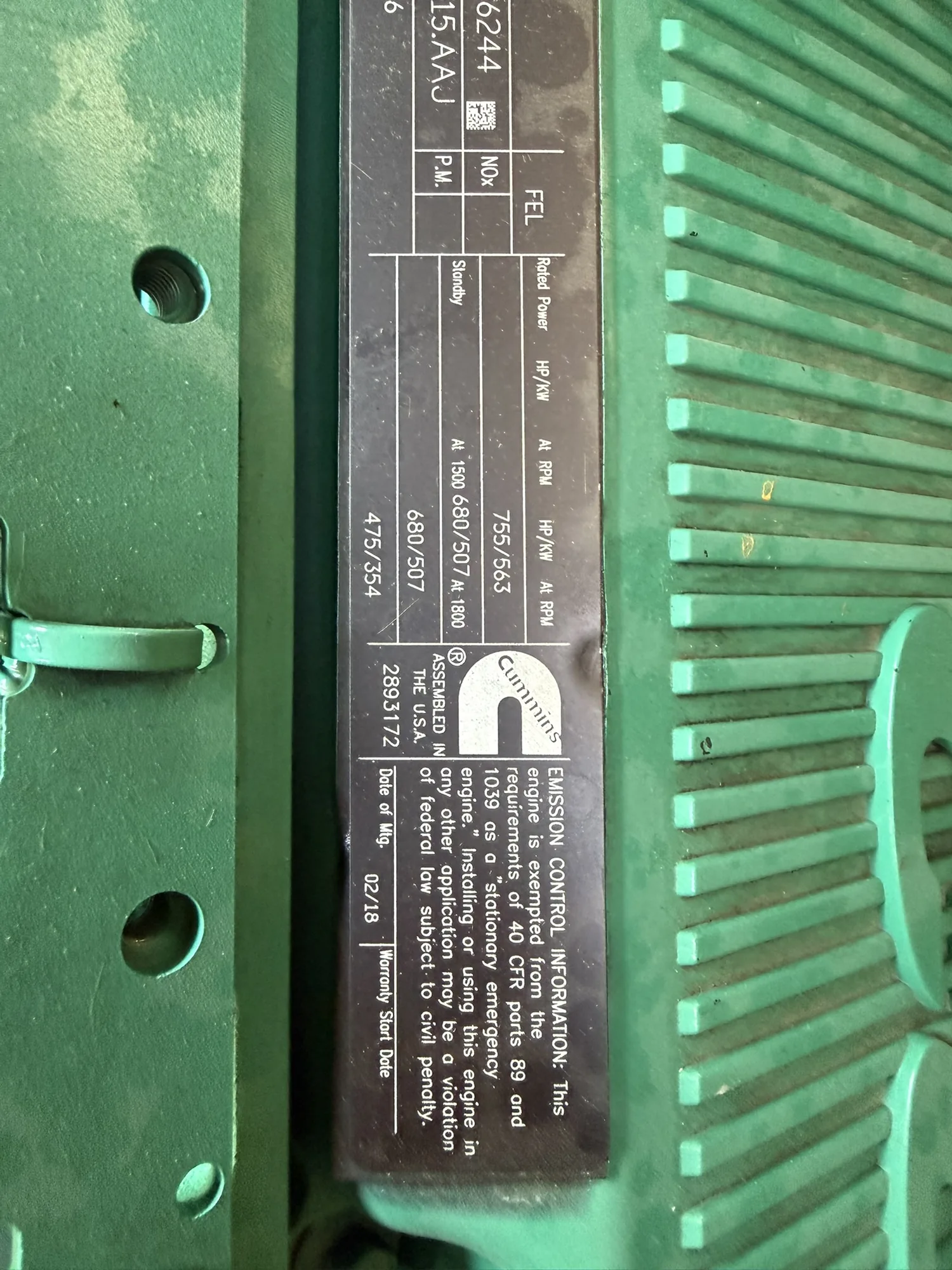 Cummins DFEK / QSX15 – 500KW Tier 2 Diesel Generator Set