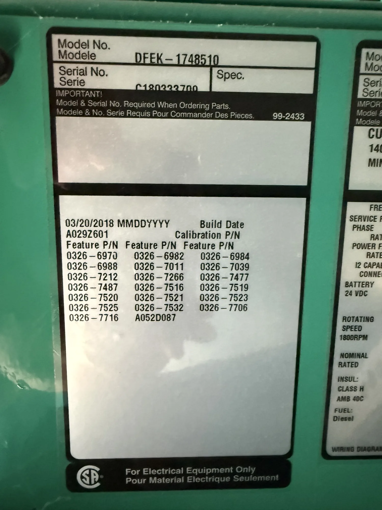Cummins DFEK / QSX15 – 500KW Tier 2 Diesel Generator Set