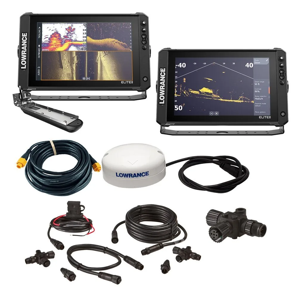 Lowrance Elite FS 12 BOAT in A BOX with Active Imaging 3-in-1 – 2 Displays, TD, GPS Antenna, Starter Kit, 25 Ethernet Cable