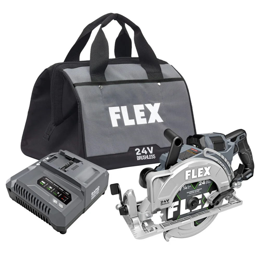 NEW FLEX 24V 7 1/4in Circular Saw Rear Handle Stacked Lithium Battery Kit