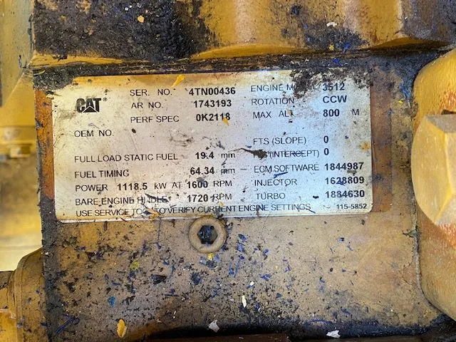 High Hour Runner Caterpillar 3512B DITA 1500HP Tier 1 Diesel Marine Engine