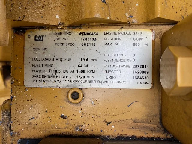High Hour Runner Caterpillar 3512B DITA 1500HP Tier 1 Diesel Marine Engine