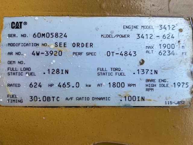 High Hour Runner Caterpillar 3412C DITA 624HP  Diesel Marine Engine