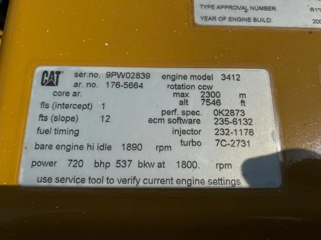 High Hour Runner Caterpillar 3412E DITA 720HP  Diesel Marine Engine