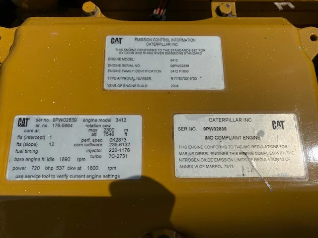 High Hour Runner Caterpillar 3412E DITA 720HP  Diesel Marine Engine