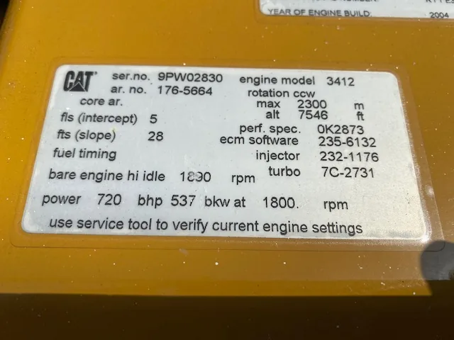 High Hour Runner Caterpillar 3412E DITA 720HP  Diesel Marine Engine