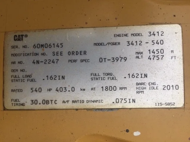 High Hour Runner Caterpillar 3412 DIT 540HP  Diesel Marine Engine