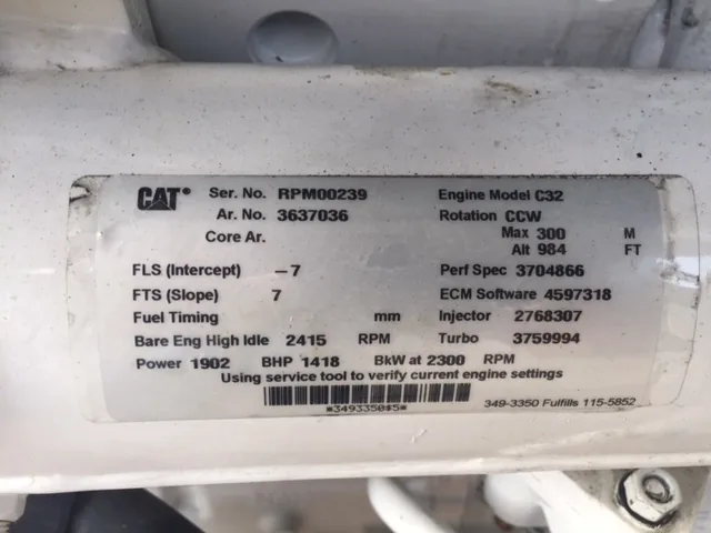 Low Hour Caterpillar C32 ACERT 1900HP Tier 3 Diesel Marine Engine